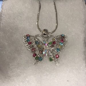 Butterfly necklace with multiple colored stones